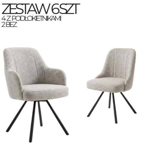 Zestaw 6 obrotowych krzeseł do jadalni HABUFA EVA (4 z podłokietnikami + 2 bez podłokietników)