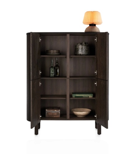 Komoda wysoka / Highboard 125 cm HENDERS & HAZEL RAVELLO – fornir dębowy, kolor Basalt, zintegrowane lamele