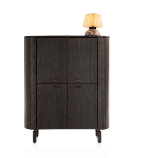 Komoda wysoka / Highboard 125 cm HENDERS & HAZEL RAVELLO – fornir dębowy, kolor Basalt, zintegrowane lamele