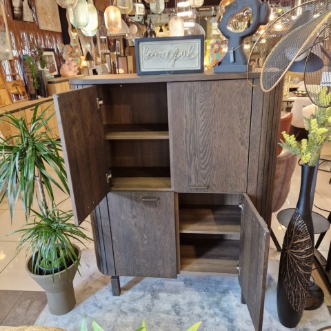 Komoda wysoka / Highboard 125 cm HENDERS & HAZEL RAVELLO – fornir dębowy, kolor Basalt, zintegrowane lamele