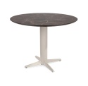 Stół barowy / hokerowy okrągły HENDERS & HAZEL CALETTA 120 cm – Primo Laminato (HPL) Marble Brown, kremowa metalowa noga