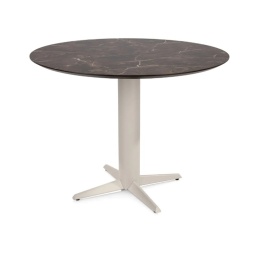 Stół barowy / hokerowy okrągły HENDERS & HAZEL CALETTA 120 cm – Primo Laminato (HPL) Marble Brown, kremowa metalowa noga