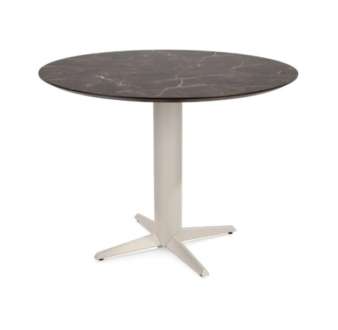 Stół barowy / hokerowy okrągły HENDERS & HAZEL CALETTA 120 cm – Primo Laminato (HPL) Marble Brown, kremowa metalowa noga