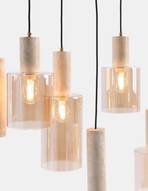 Lampa wisząca COCOMAISON PIMMY – szklane klosze, trawertyn (szerokość 100 cm)