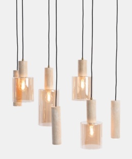 Lampa wisząca COCOMAISON PIMMY – szklane klosze, trawertyn (szerokość 100 cm)