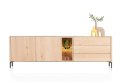 [na zamówienie] Komoda TRENTON 240 cm z naturalnego forniru dębowego, metalowa podstawa, 2 drzwi, 3 szuflady, 2 nisze LED