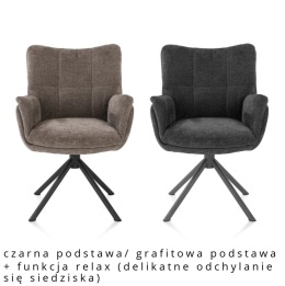 [na zamówienie] Krzesło do jadalni z podłokietnikami JUNA H&H – funkcja relax, auto-powrót, tkanina Livigno