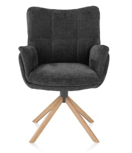 [na zamówienie] Krzesło do jadalni z podłokietnikami JUNA H&H – funkcja relax, noga lity dąb, obrót 360° , tkanina Livigno