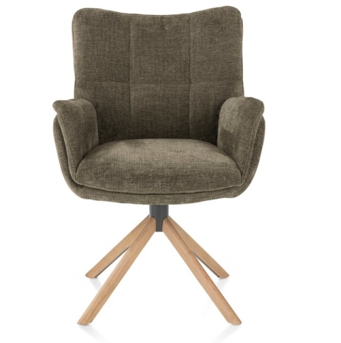 [na zamówienie] Krzesło do jadalni z podłokietnikami JUNA H&H – funkcja relax, noga lity dąb, obrót 360° , tkanina Livigno