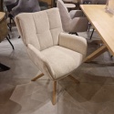 [na zamówienie] Krzesło do jadalni z podłokietnikami JUNA H&H – funkcja relax, noga lity dąb, obrót 360° , tkanina Livigno