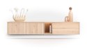 [na zamówienie] Szafka RTV / Lowboard TRENTON 240 cm - Fornir Dębowy, Zaokrąglone Boki, Oświetlenie LED, Push-to-Open