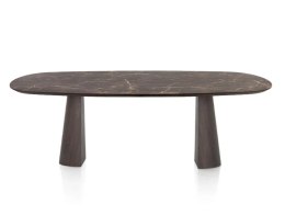 [od ręki] Owalny stół jadalniany Caletta 210 x 100 cm - Marble Brown HPL, nogi Trenton