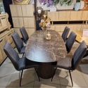 [od ręki] Owalny stół jadalniany Caletta 210 x 100 cm - Marble Brown HPL, nogi Trenton