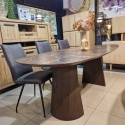 [od ręki] Owalny stół jadalniany Caletta 210 x 100 cm - Marble Brown HPL, nogi Trenton