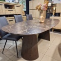 [od ręki] Owalny stół jadalniany Caletta 210 x 100 cm - Marble Brown HPL, nogi Trenton
