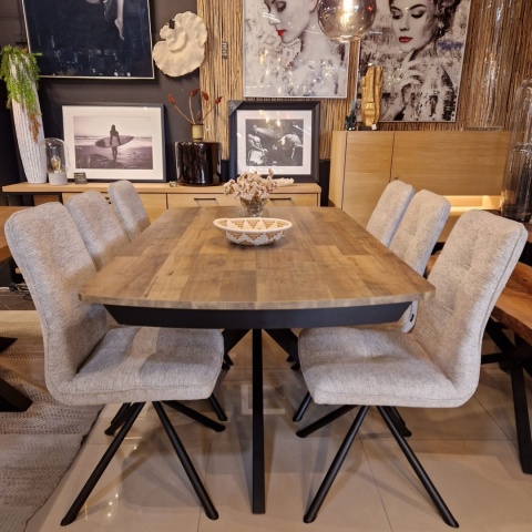 [od ręki] Rozkładany Stół Jadalniany PAVALON 170–230 cm – Blat HPL Primo Laminato Driftwood – Centralna Noga Designerska