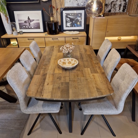 [od ręki] Rozkładany Stół Jadalniany PAVALON 170–230 cm – Blat HPL Primo Laminato Driftwood – Centralna Noga Designerska