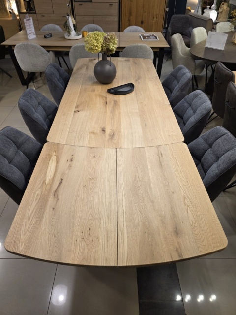 [od ręki] Stół industrialny rozkładany ASPEN 200-278 cm, blat lity dąb, noga pająk