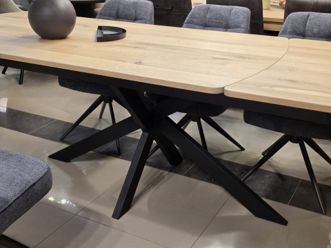 [od ręki] Stół industrialny rozkładany ASPEN 200-278 cm, blat lity dąb, noga pająk