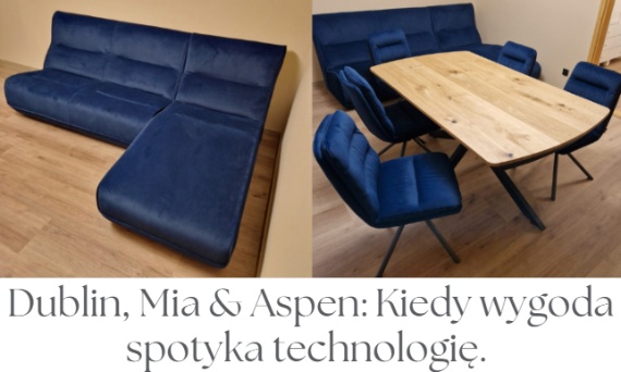 Sofa Dublin, krzesła Mia i stół Aspen – spójna aranżacja salonu i jadalni. Poznaj tkaninę Spark!